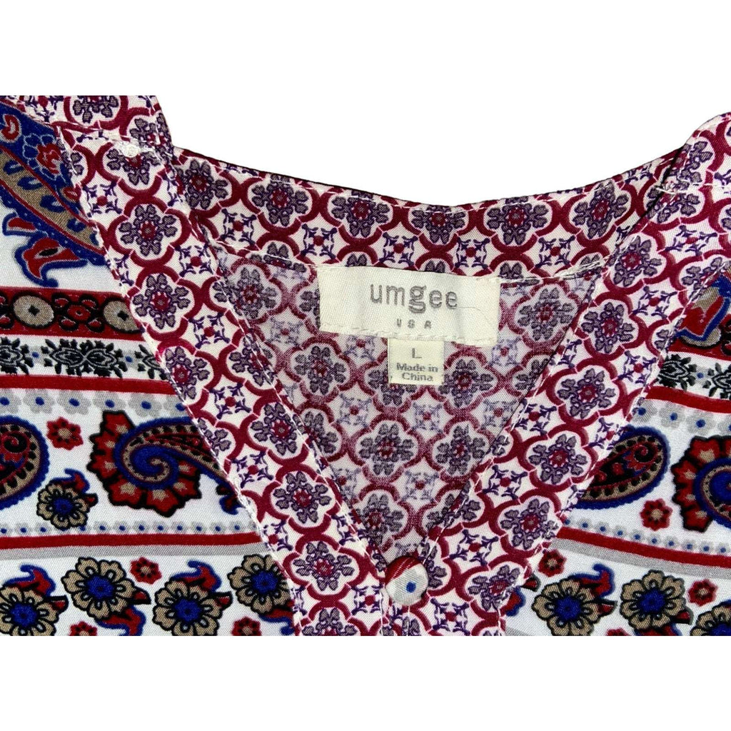 UMGEE Paisley Flowing Boho Hippie Henley Tunic Dress Sz L ( Large)