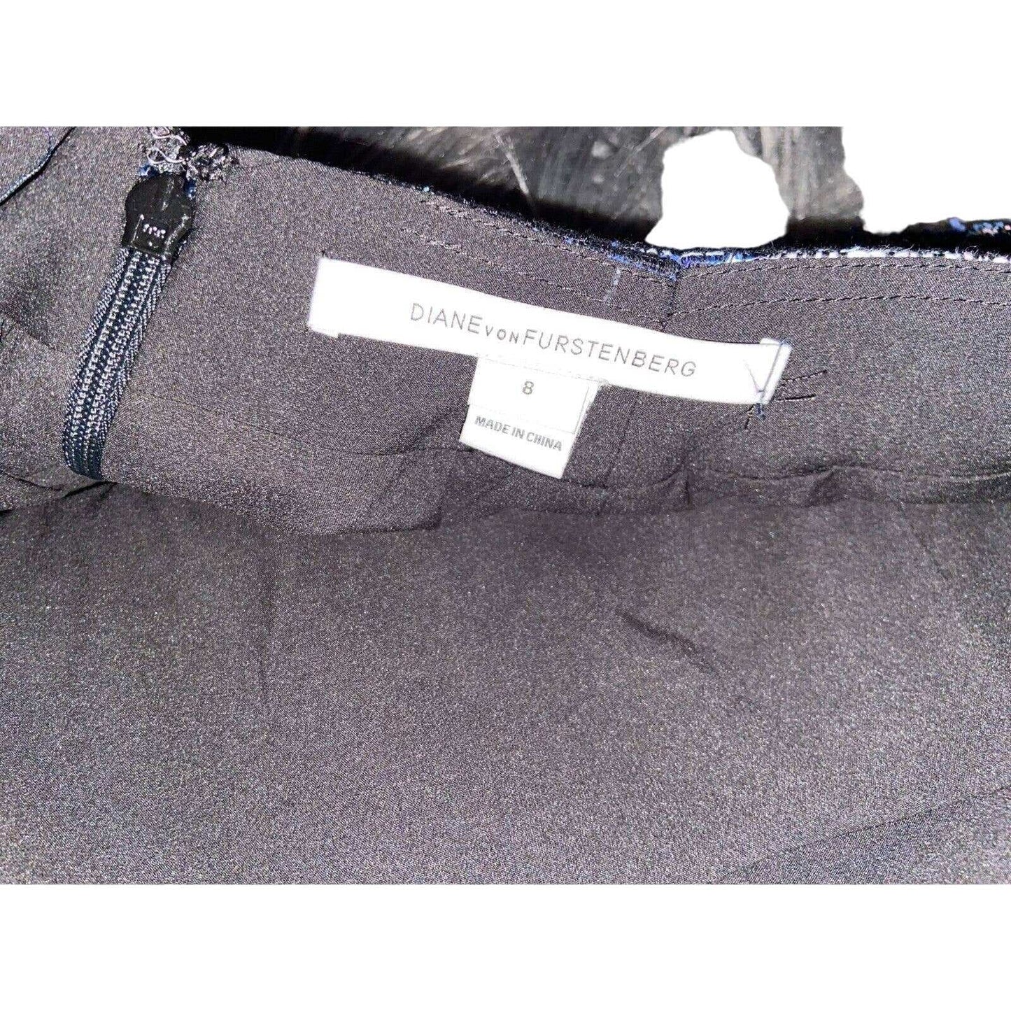 Diane Von Furstenberg DVF Austyn Black Indigo Camellia Tweed Faux Wrap Skirt 8