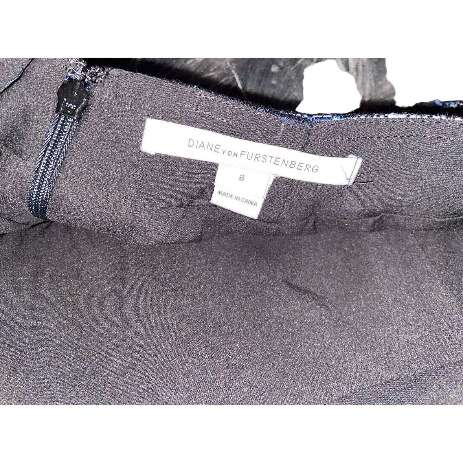 Diane Von Furstenberg DVF Austyn Black Indigo Camellia Tweed Faux Wrap Skirt 8