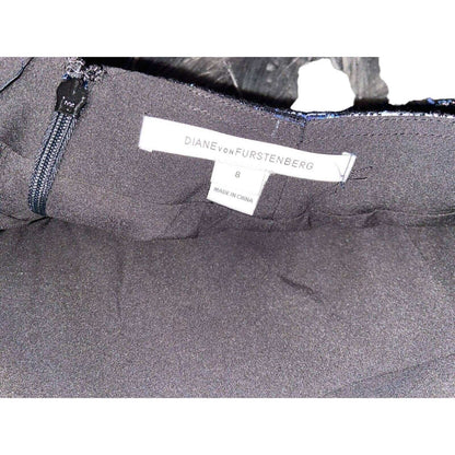 Diane Von Furstenberg DVF Austyn Black Indigo Camellia Tweed Faux Wrap Skirt 8