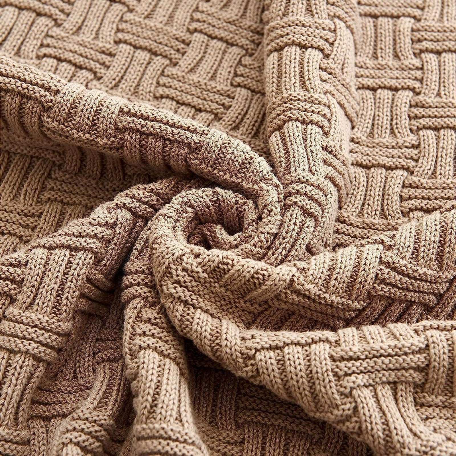 LONGHUI Khaki Cable Knit Soft & Cozy Throw Blanket, Bedding, Home Decor