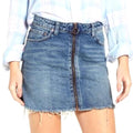 We The Free Free People Front Zip Mini Distress Fray Hem Denim Skirt Size 25