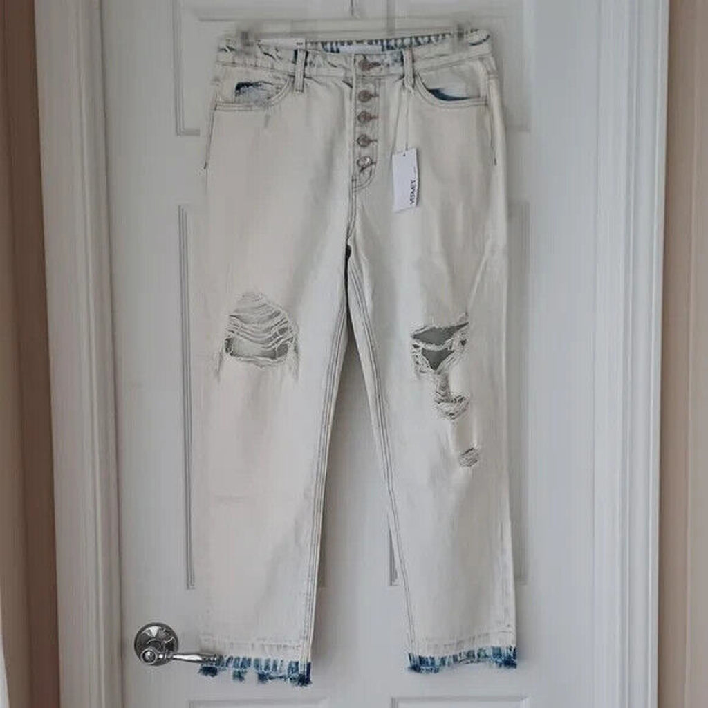 VERVET Emma Mom Relaxed Exposed Button Fly Destroyed Light Jeans Size 24