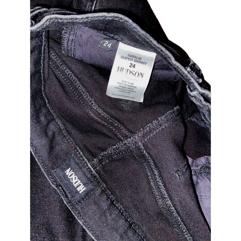 HUDSON Natalie Super Skinny Distressed Raw Hem Black Stretch Jeans Size 24