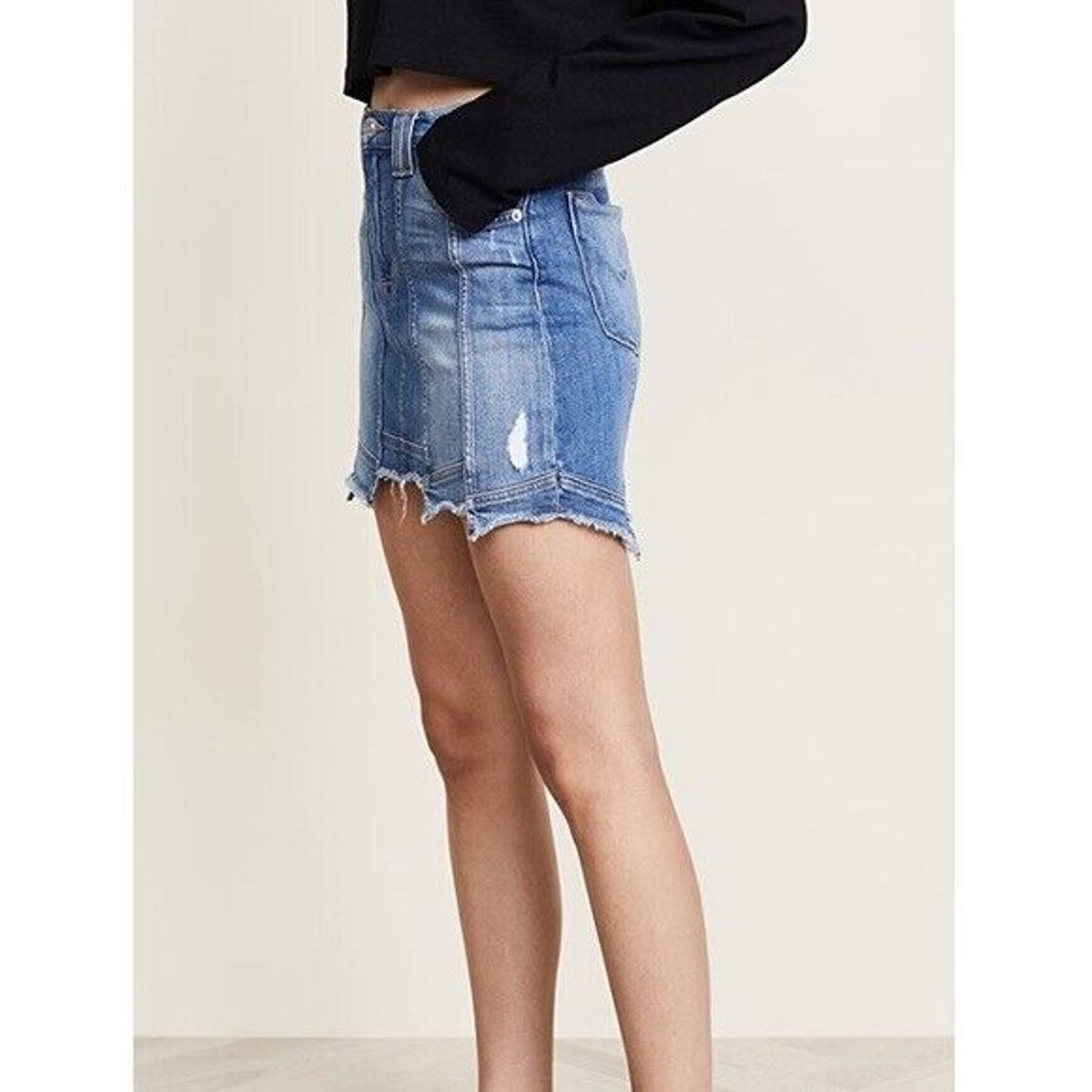 HUDSON Weekender Step Hem Distressed Denim Jean Skirt Sz 26