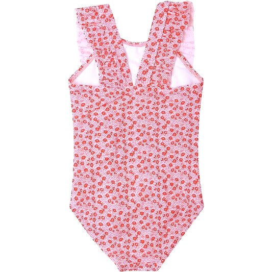 LIZENS Girls Swimsuit One Piece Ruffle Bathing Suit Size 8-9 Yrs Pink/Red