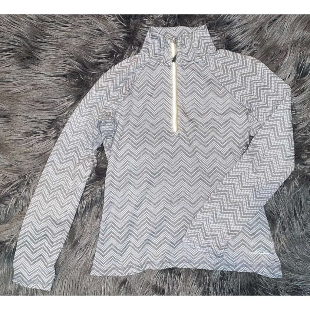 Eddie Bauer 1/2 Zip Gray Chevron Pullover with thumbholes Sz S (Small)