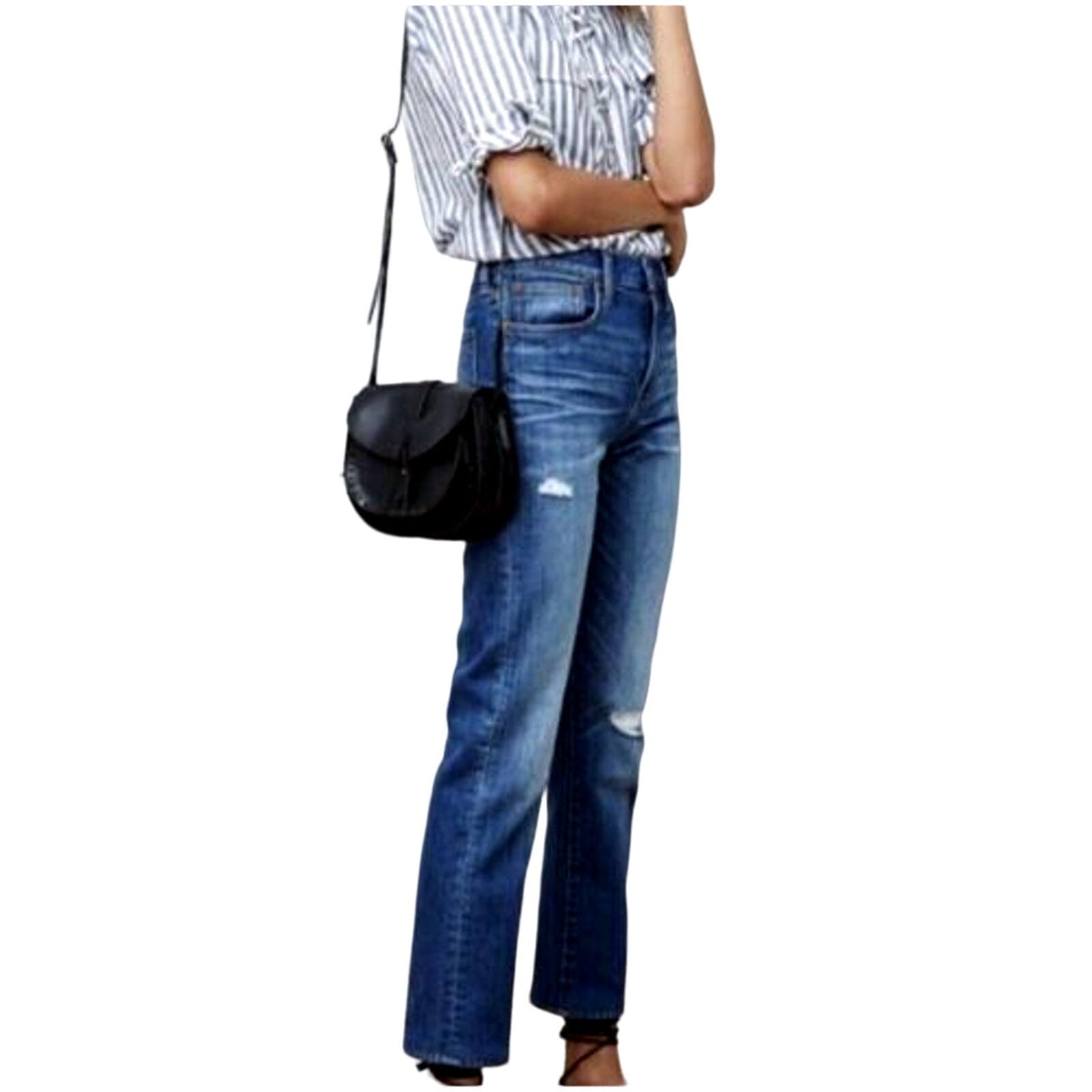MADEWELL Size 24 Straight Crop Jeans in Cruiser Wash: Ripped Knee Edition