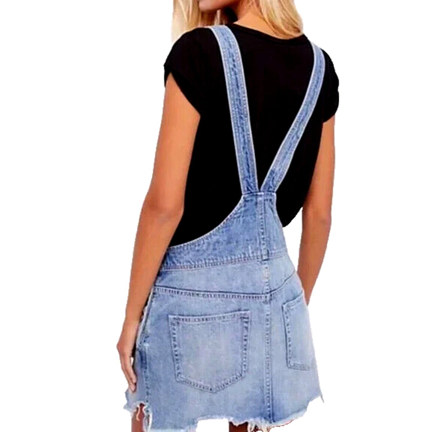FREE PEOPLE Distressed Overall Denim Jean Dress w/ Frayed Hem Size 4