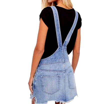 FREE PEOPLE Distressed Overall Denim Jean Dress w/ Frayed Hem Size 4