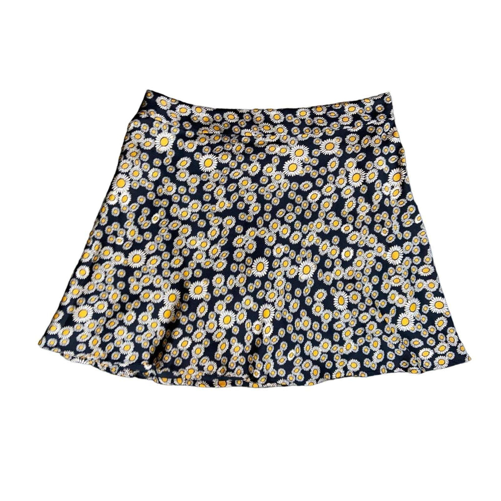 Free People Phoebe Daisy Swing Skirt Floral Black White Yellow Silky Size 12