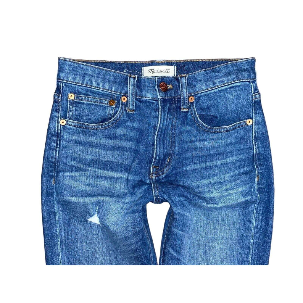 MADEWELL Size 24 Straight Crop Jeans in Cruiser Wash: Ripped Knee Edition
