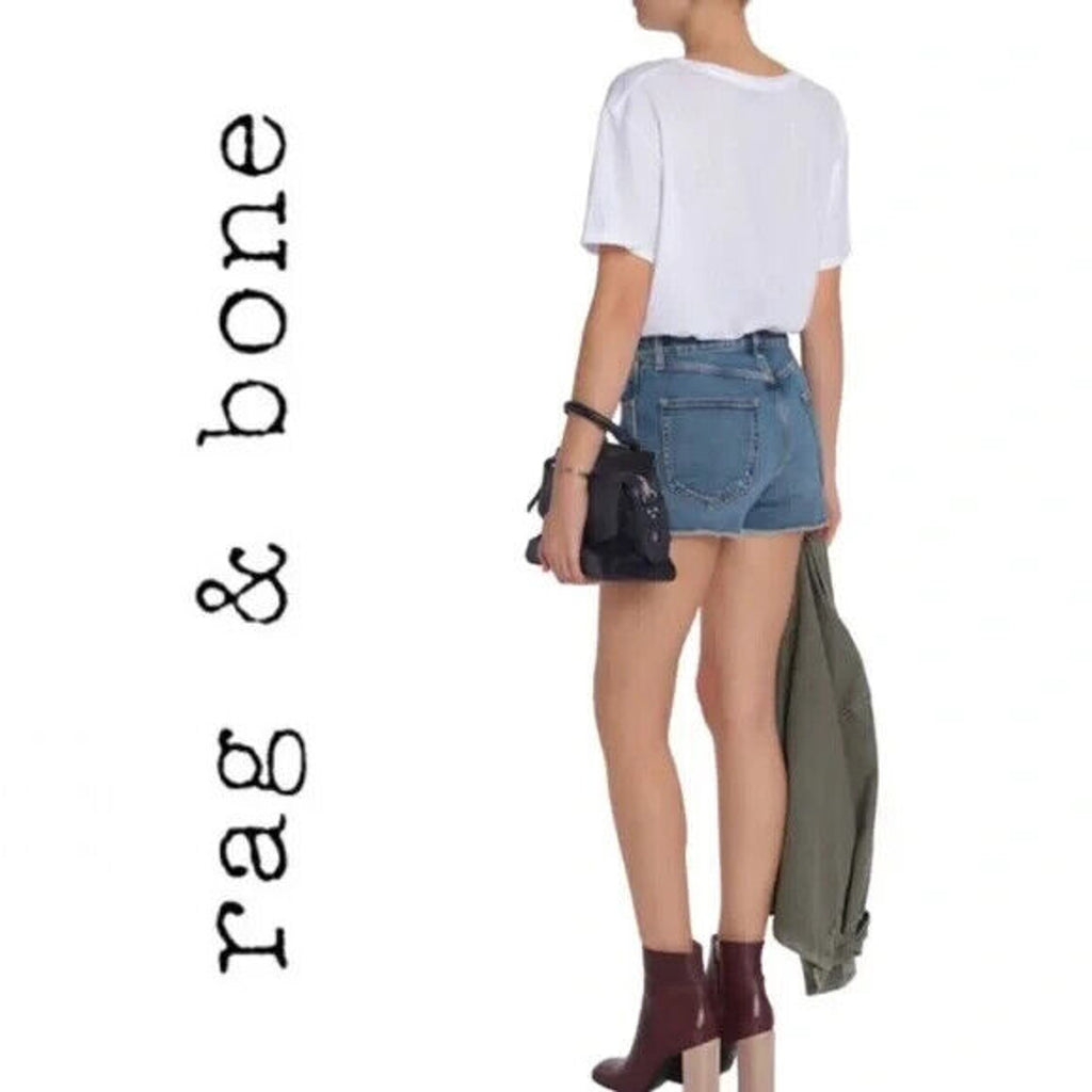 RAG & BONE Lou Blue Hill High Rise Snap/Button Fly Cut Off Denim Shorts Size 29