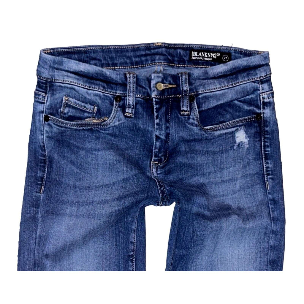 BLANK NYC Deep Cuff Straight Leg Distressed Ripped Knee Jeans Size 27