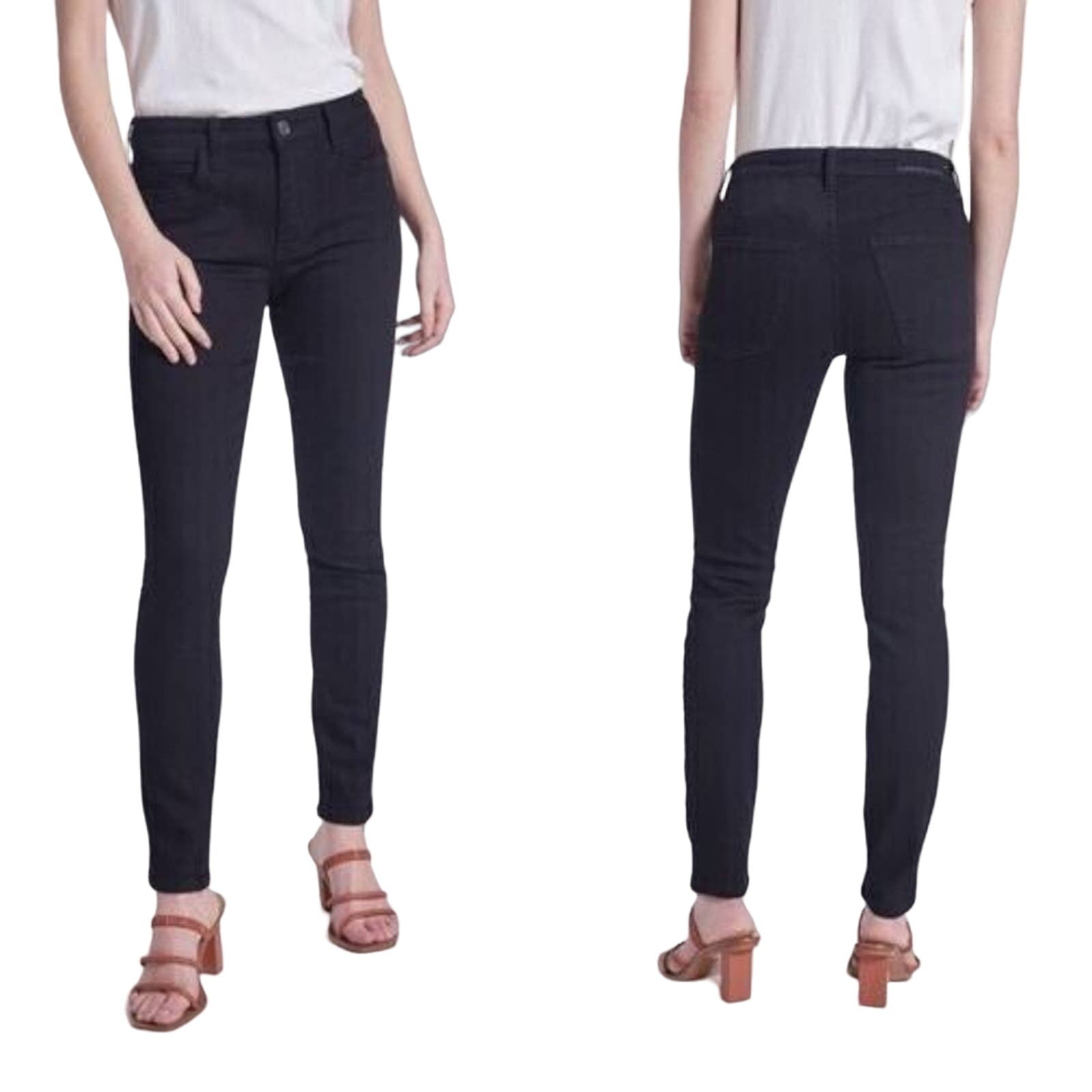 CURRENT ELLIOTT The Stiletto Black Coated Skinny Leg Ankle Jeans Size 26