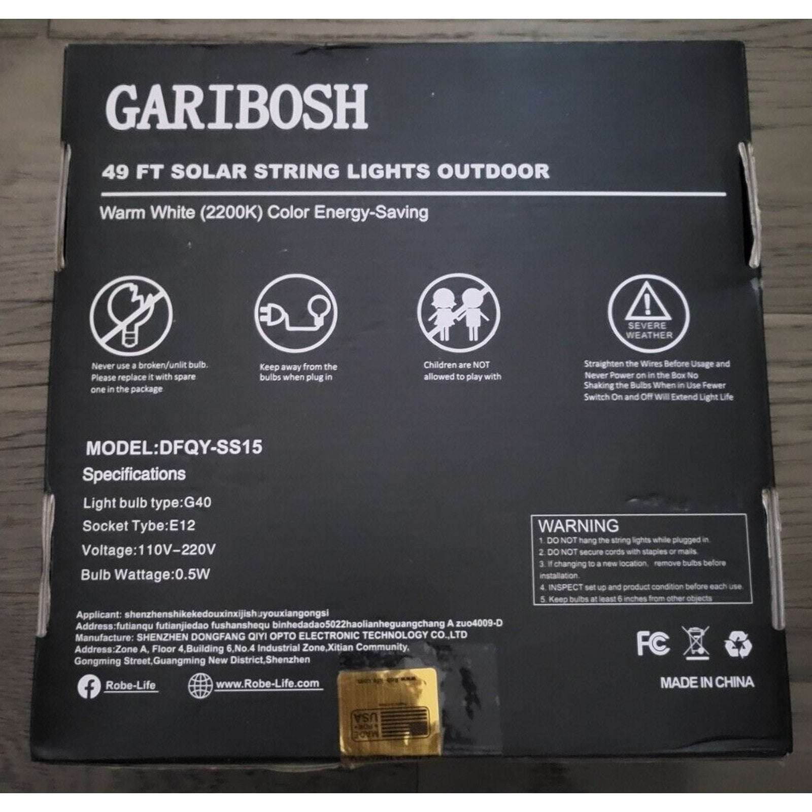 Garibosh Solar String Lights 49' G40 2200K Warm White w/Remote Adjustable Bright