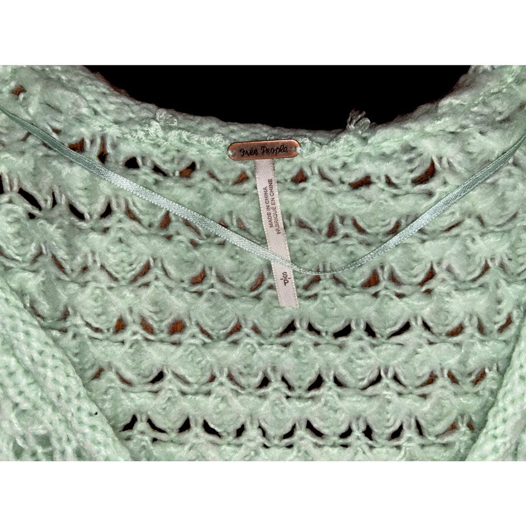 Free People Crashing Waves Mint Green Over Sized Off Shoulder Sweater Sz Small