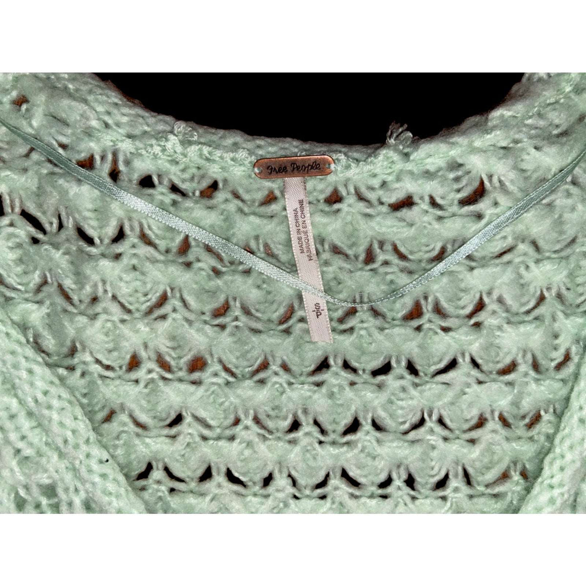 Free People Crashing Waves Mint Green Over Sized Off Shoulder Sweater Sz Small