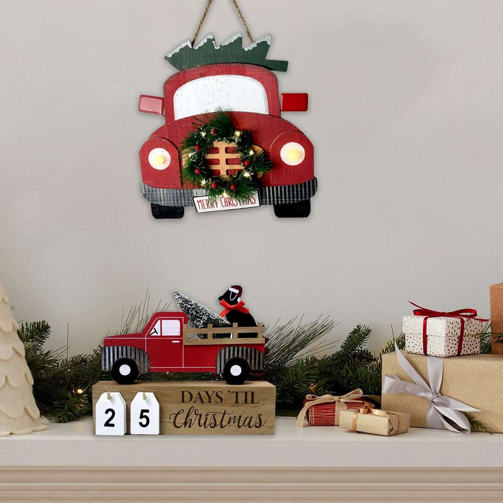 Wooden Countdown To Christmas Advent Calendar Red Truck Dog Calendar Farmhouse