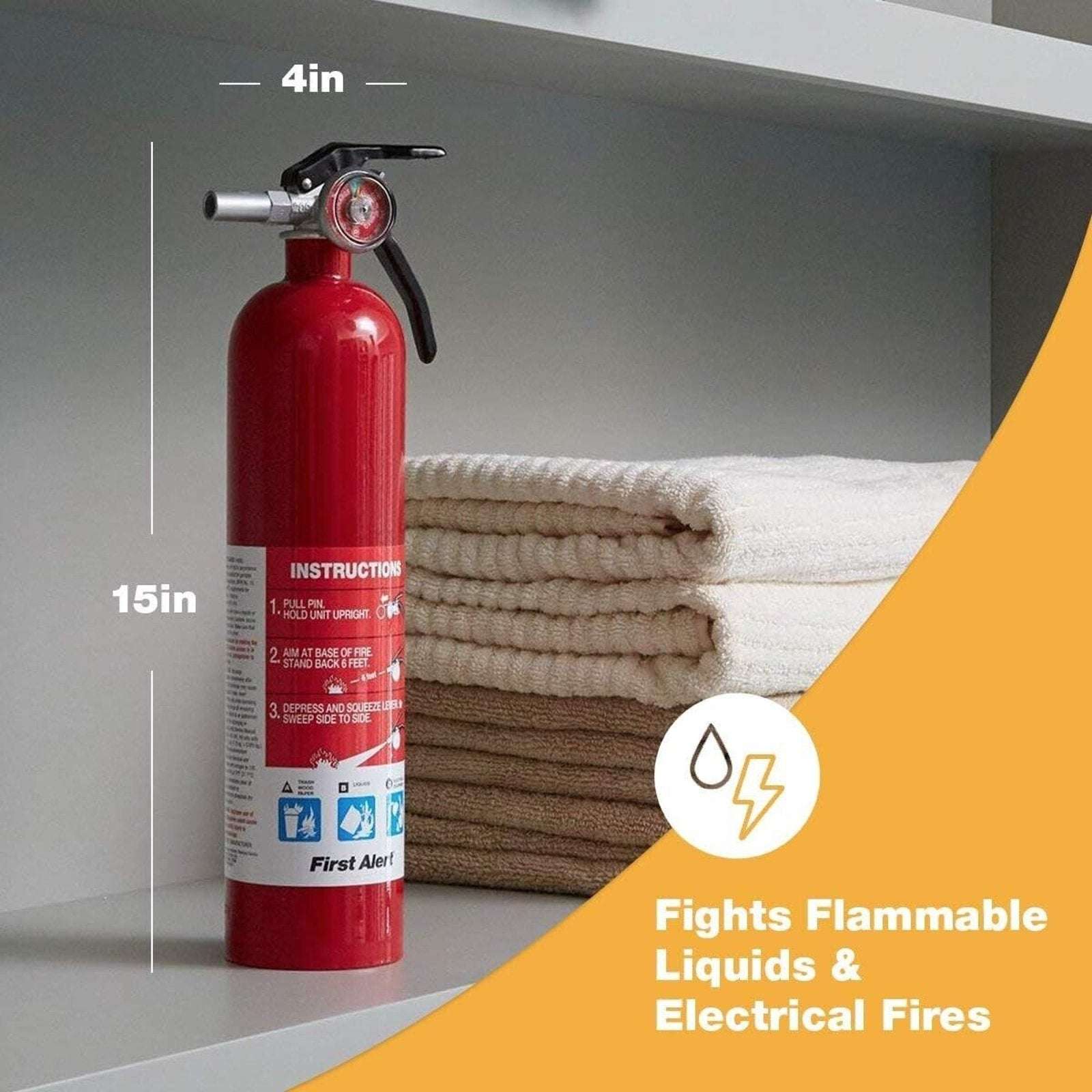 First Alert Rechargeable Residential Home Fire Extinguisher UL Rated 1-A:10-B:C