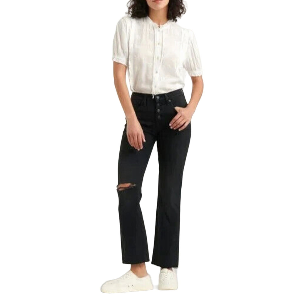 Lucky Brand Ava Mid Rise Crop Mini Boot Button Fly Distressed Jeans Size 2 / 26