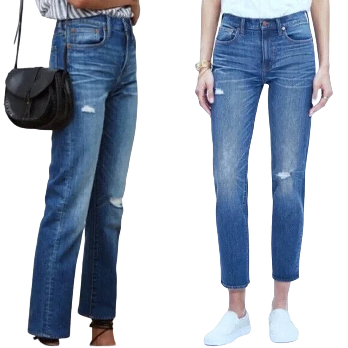 MADEWELL Size 24 Straight Crop Jeans in Cruiser Wash: Ripped Knee Edition