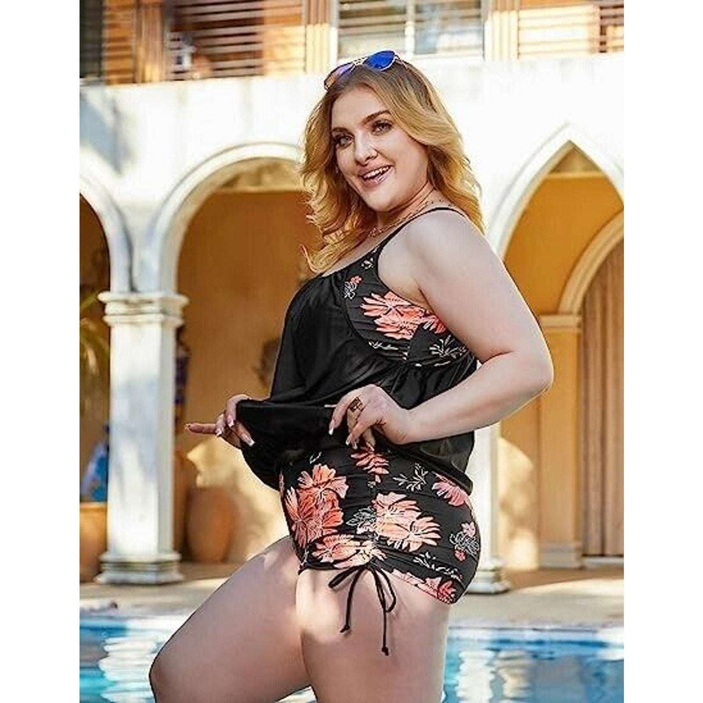 Hanna Nikole Floral Printed Strappy Tankini Top with Shorts Swimsuit Size 16W