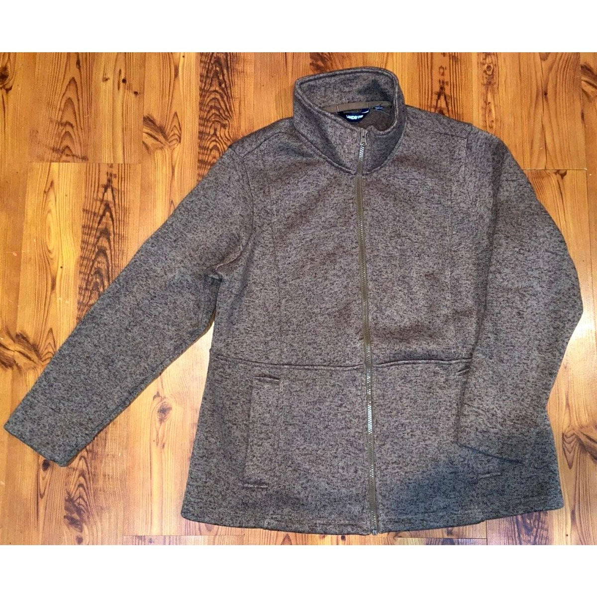 LANDS' END Mens Heather Brown Full Zip Sweater Fleece Size L (Large)