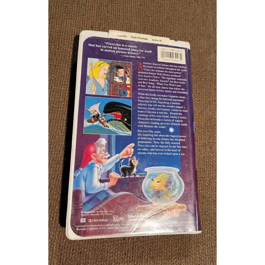 Walt Disney's Masterpiece Collection Edition Pinocchio Rare VHS 1993 #239