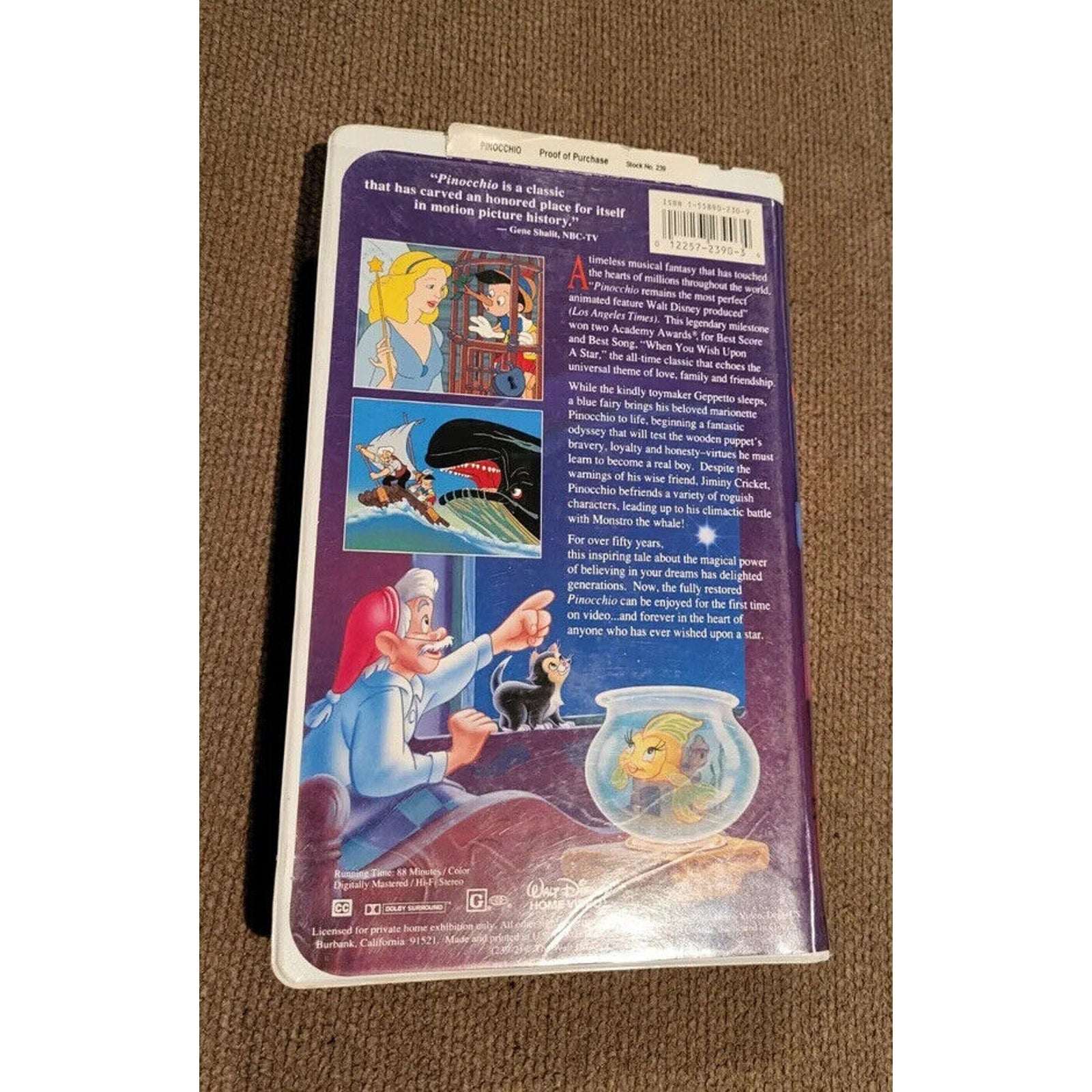 Walt Disney's Masterpiece Collection Edition Pinocchio Rare VHS 1993 #239