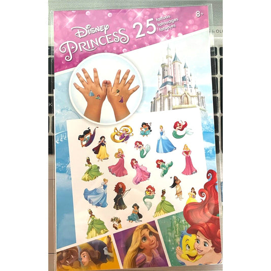 DISNEY Princess Pack of 25 Kids Temporary Tattoos New/Sealed