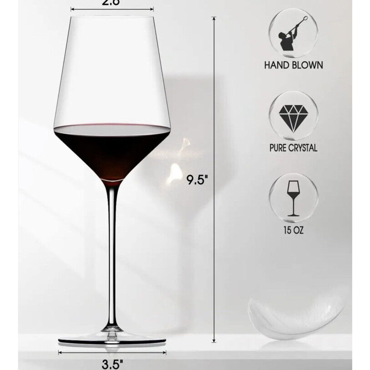 Luna & Mantha Premium Crystal Hand Blown , Long Stem Wine Glasses LM-1035 4 pcs