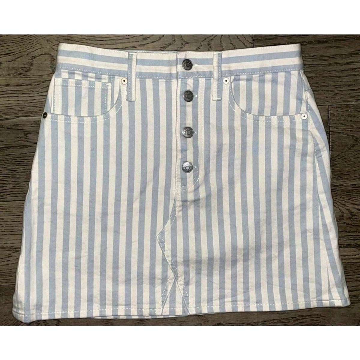 Madewell Stretch A Line Mini Skirt Pompano Striped Button Front Skirt Size 27