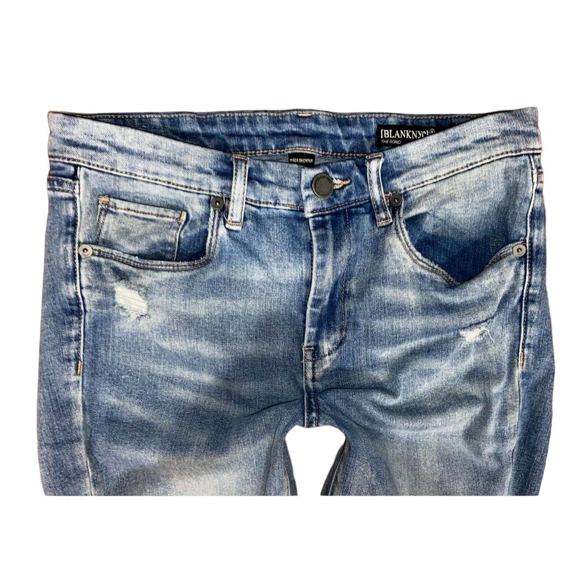 BLANK NYC The Bond Mid Rise Skinny Distressed Dangerous Game Jeans Sz 27