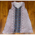 UMGEE Paisley Floral Boho Hippie Sleeveless Ruffle Tie Neck Shift Dress Sz S