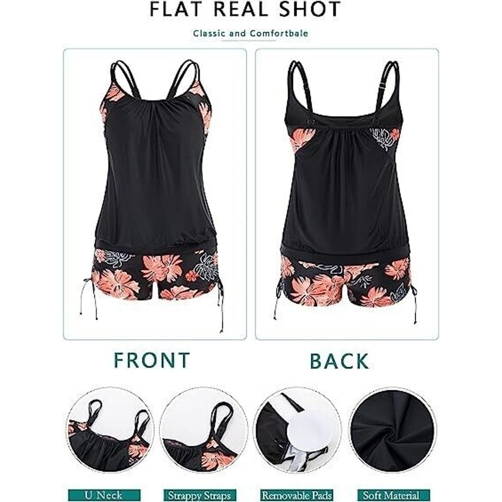 Hanna Nikole Floral Printed Strappy Tankini Top with Shorts Swimsuit Size 16W