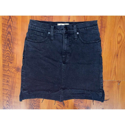 MADEWELL Size 26 Black Skirt Step Hem Fray Distressed Hem Black Denim Jean Skirt
