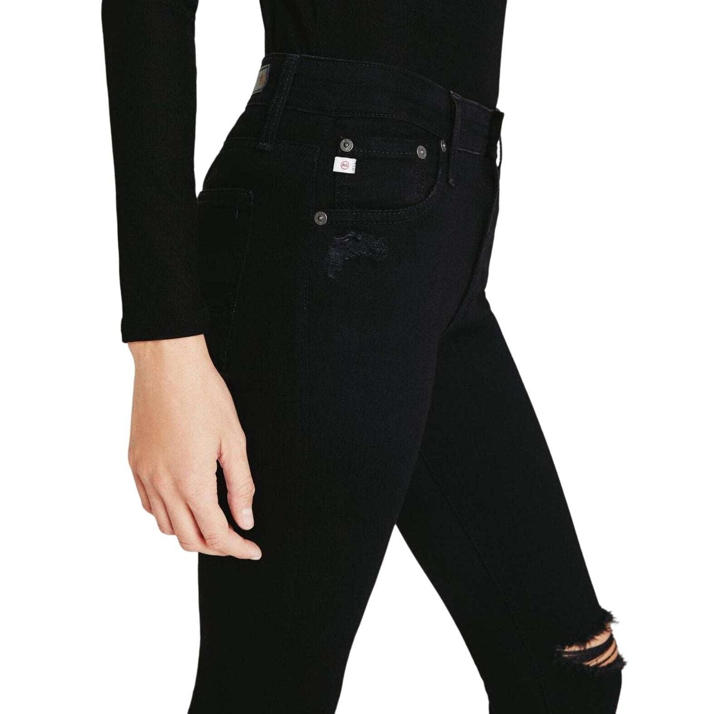 Adriano Goldschmied Farrah High Skinny Ankle 1 Year Midnight Black Destructed 24