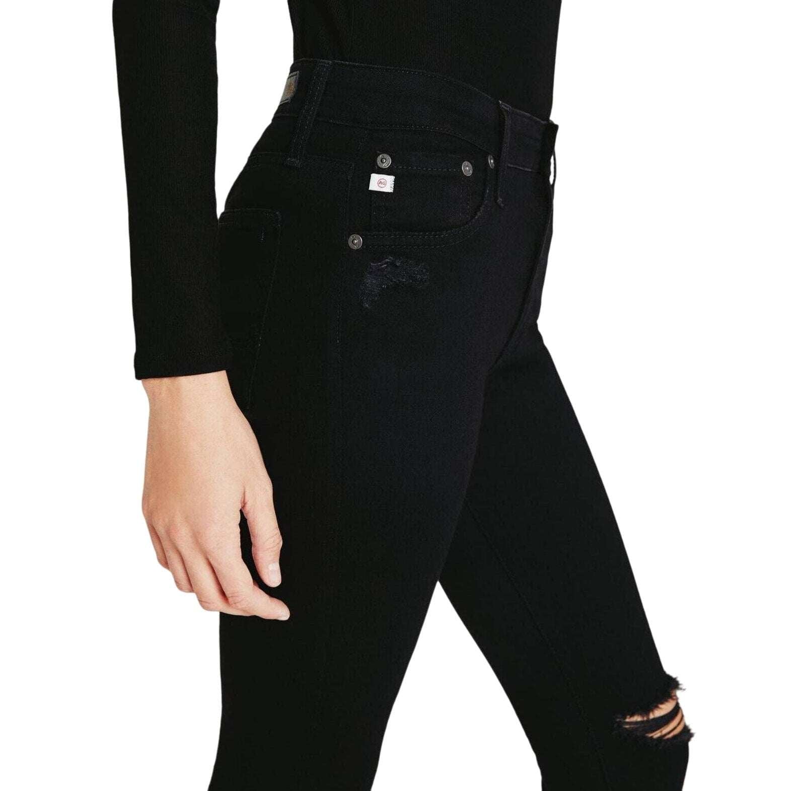 Adriano Goldschmied Farrah High Skinny Ankle 1 Year Midnight Black Destructed 24