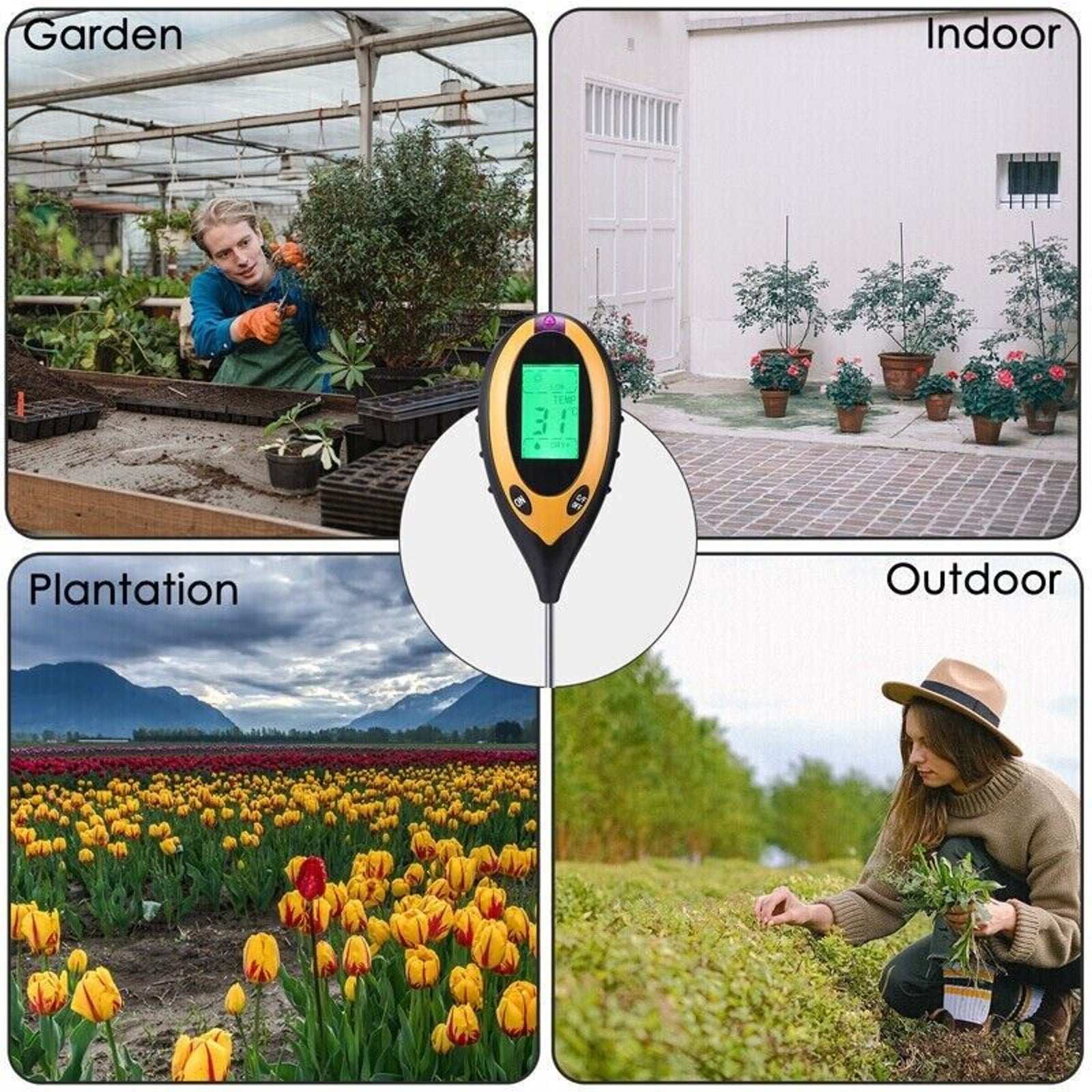 4-in-1 Soil Tester Meter Garden Lawn Plant Moisture/Light/Ph/Temp Sensor Tool