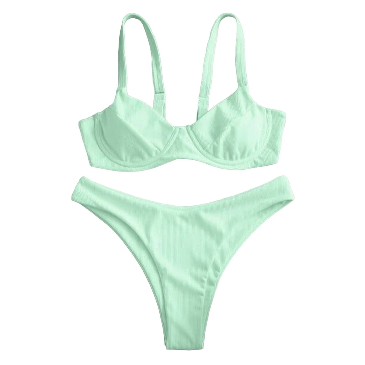 ZAFUL Light Green Ribbed High Leg Tie Back 2 Piece Bikini Size 8 Womens NEW!