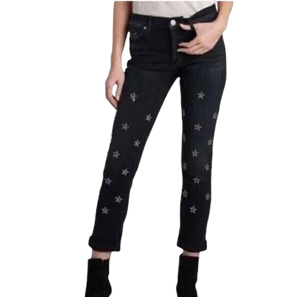 Hudson Riley Crop Relaxed Straight Metal Stars Black Fade Jeans Sz 27