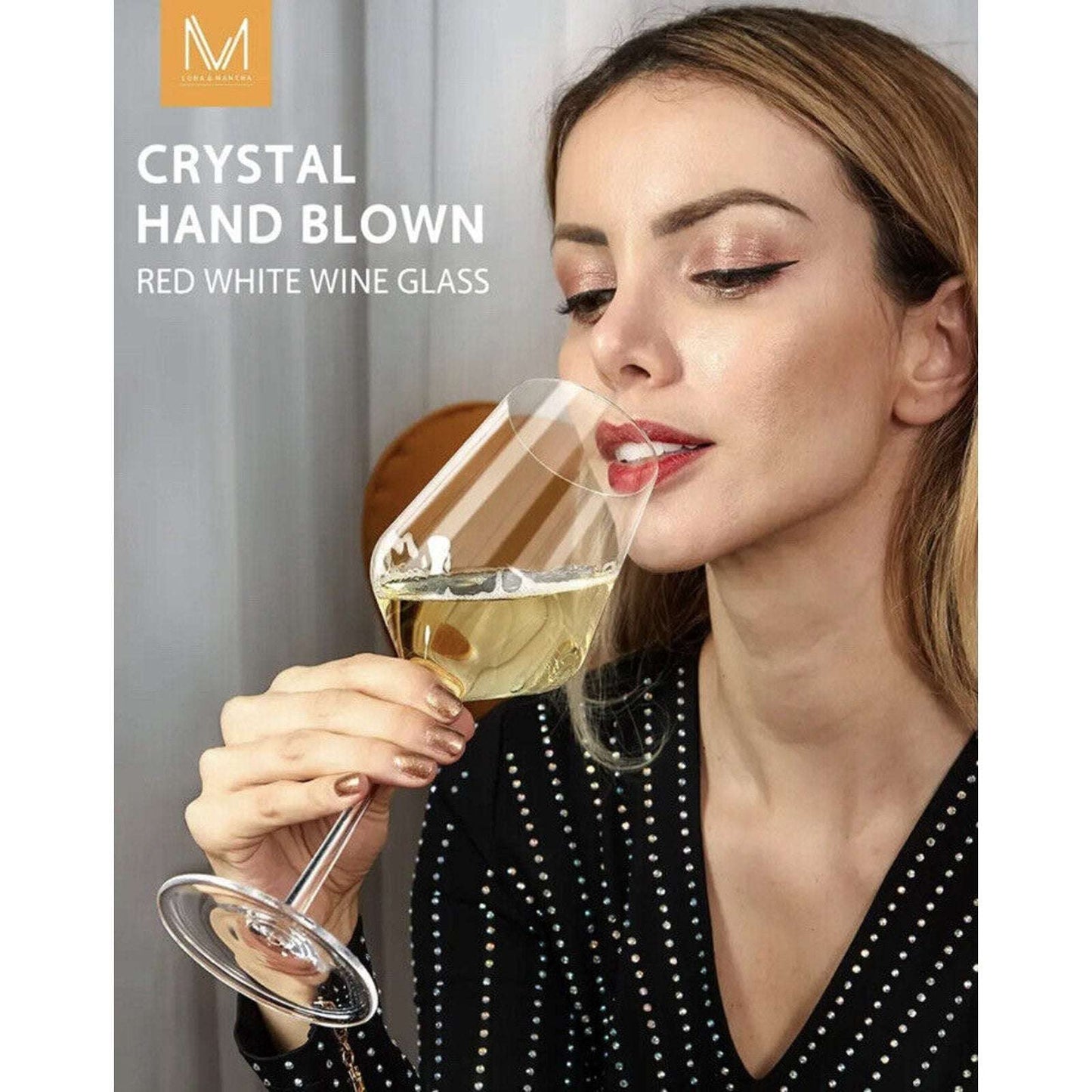 Luna & Mantha Premium Crystal Hand Blown , Long Stem Wine Glasses LM-1035 4 pcs