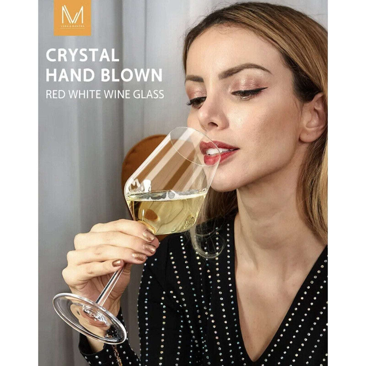 Luna & Mantha Premium Crystal Hand Blown , Long Stem Wine Glasses LM-1035 4 pcs