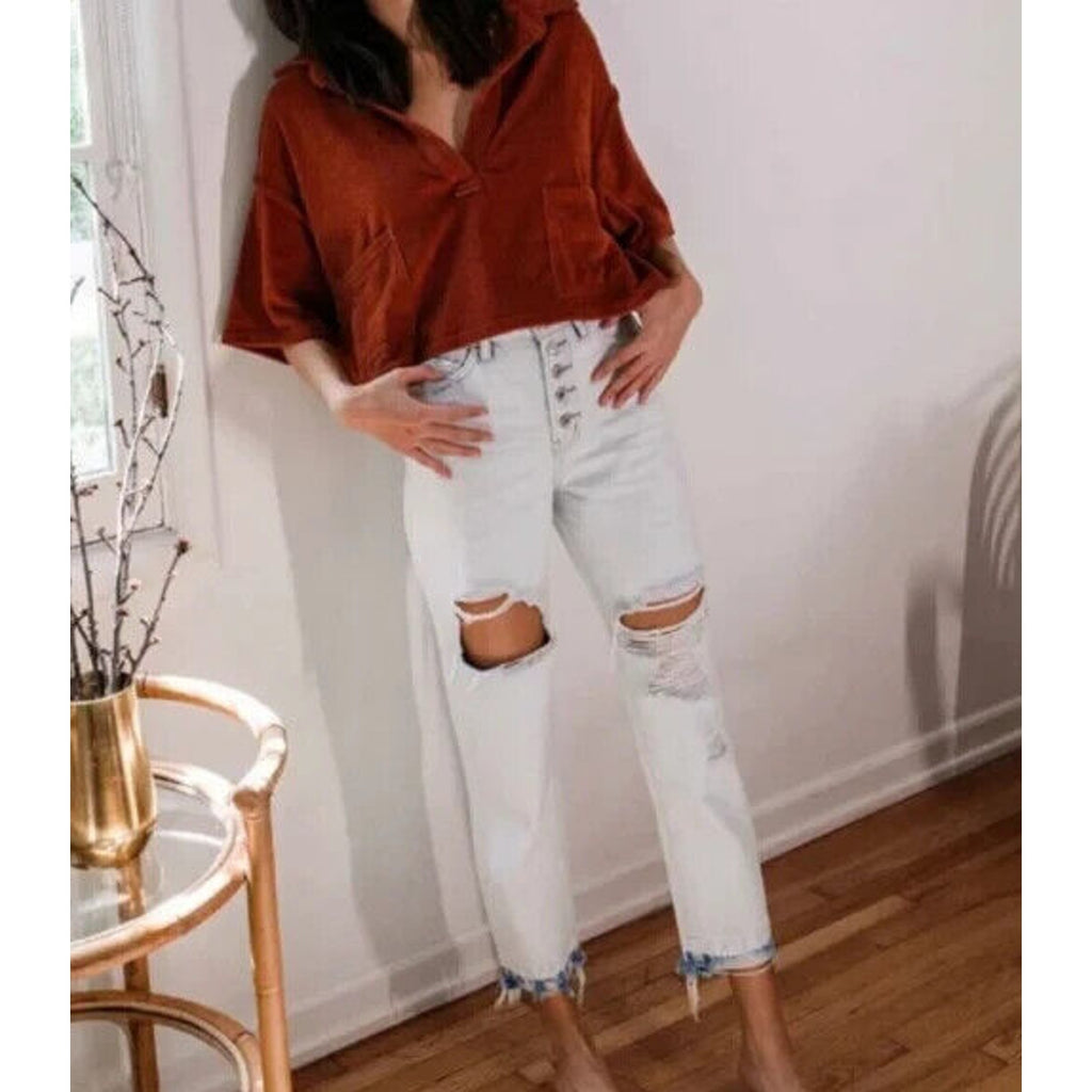 VERVET Emma Mom Relaxed Exposed Button Fly Destroyed Light Jeans Size 24
