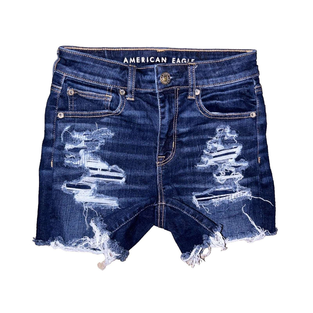 American Eagle Hi-Rise Shortie Cut Off Destroyed Jean Shorts Size 0