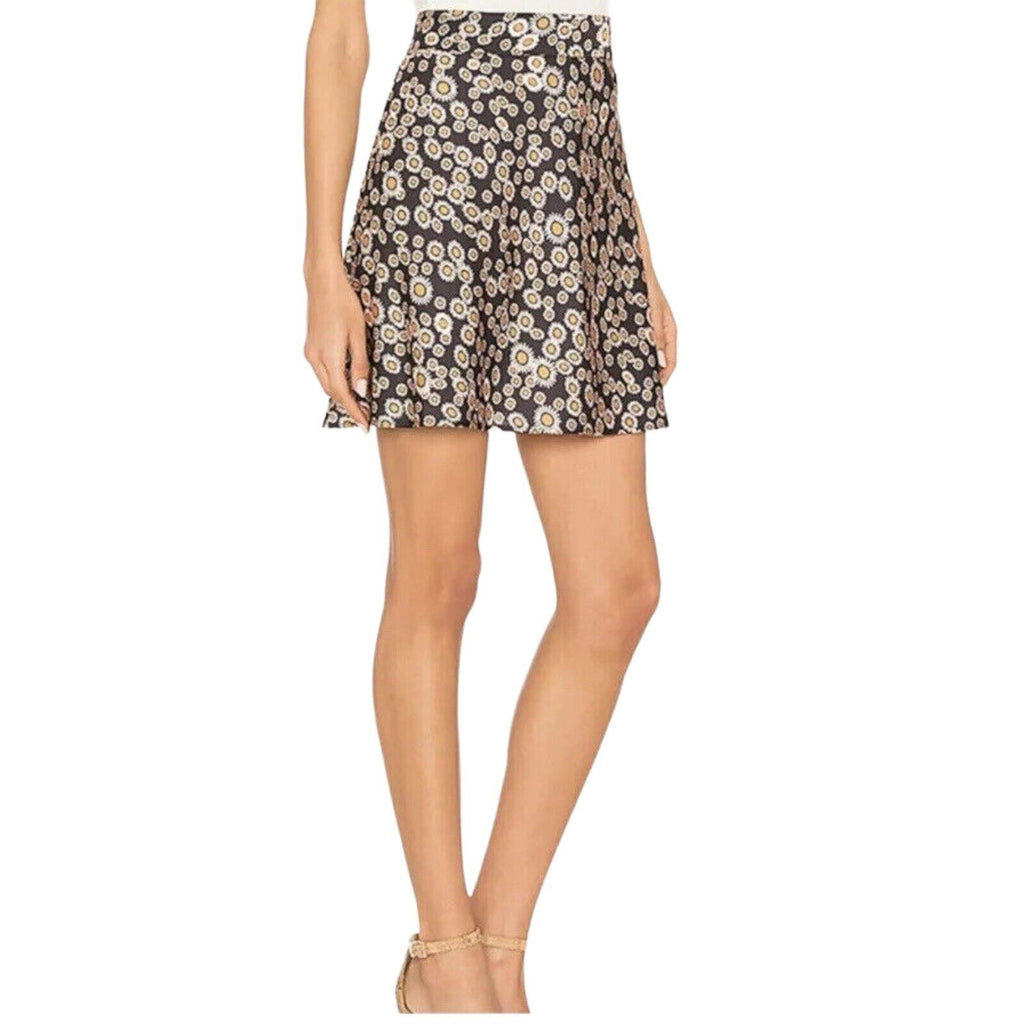 Free People Phoebe Daisy Swing Skirt Floral Black White Yellow Silky Size 12