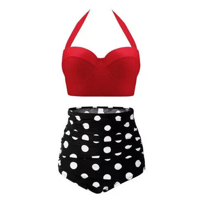 CHERRY CAT Vintage Retro Polka Dot High Waisted Underwire Bikini Two Piece Sz XL