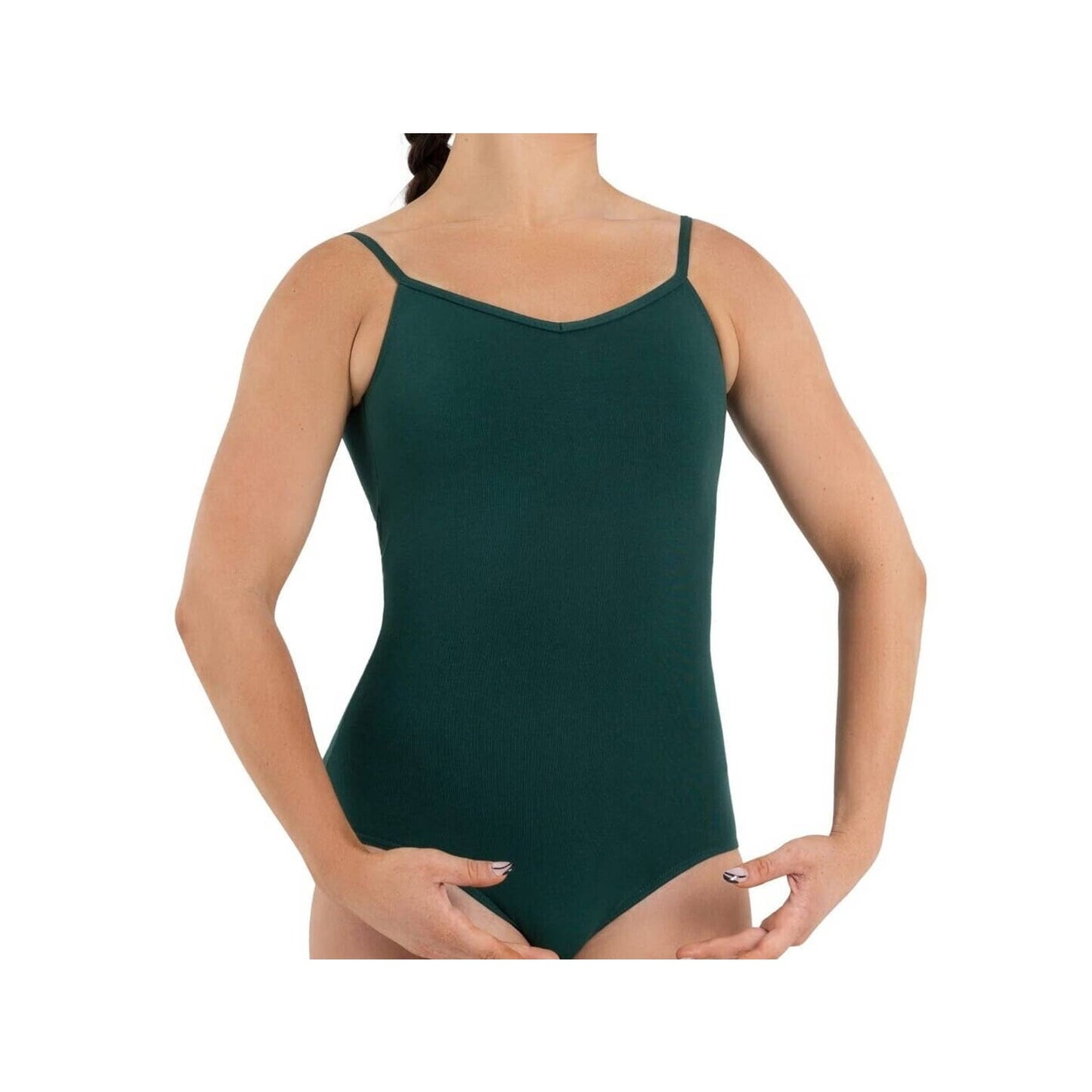 Capezio V-Neck Cami Leotard Hunter Green Adult Size XS Self-Bra Criss-Cross Back