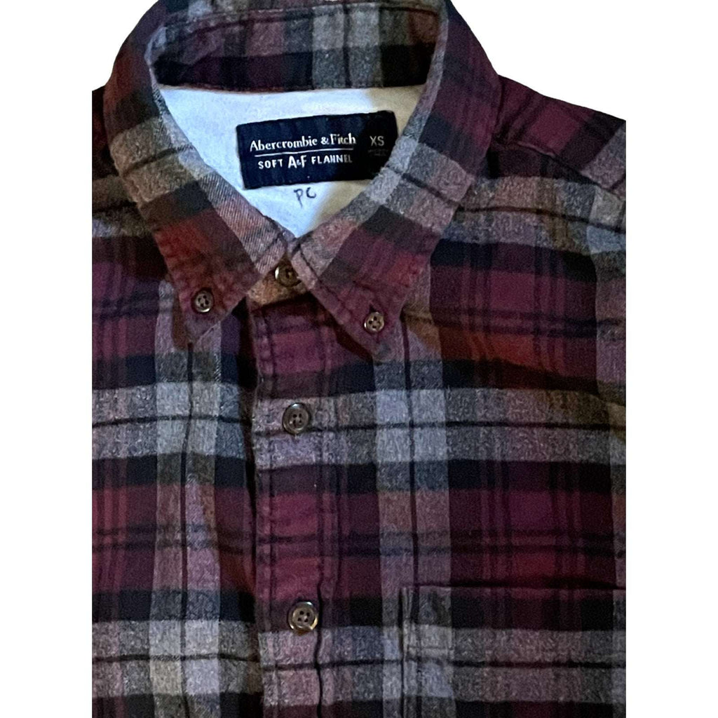 Mens/Boys Abercrombie & Fitch Gray Red Flannel Button Down Long Sleeve Shirt XS